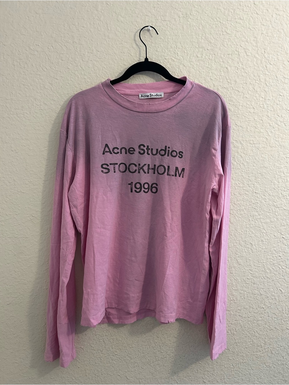 Acne Long-Sleeve Tee in Light Pink with Stockholm 1996 Print